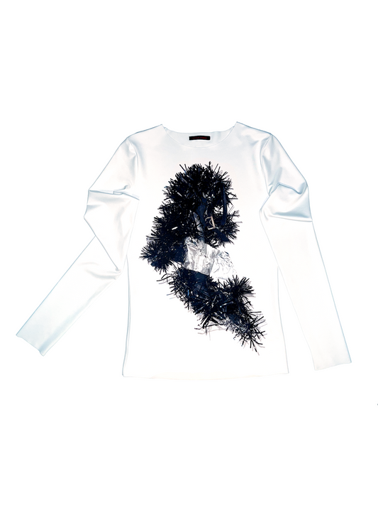 TINSEL HEEL TAPE JERSEY-PRINT TOP